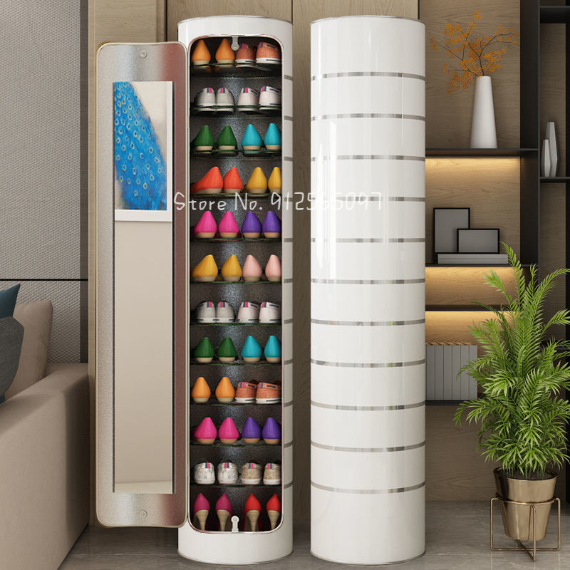 Modern high-tech ozone intelligent disinfection 360 degree rotating plug-in narrow and high cylindrical shoe cabinet shoe rack