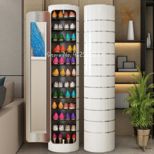 Modern high-tech ozone intelligent disinfection 360 degree rotating plug-in narrow and high cylindrical shoe cabinet shoe rack