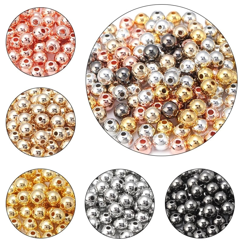 50-500pcs Gold color CCB Ball Beads Round Loose Bead For Making DIY Bracelet Necklace Wedding Jewelry