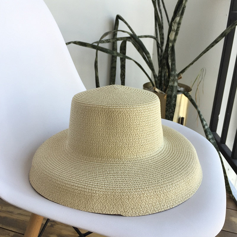 Summer hat new female sun hat folding beach hat big brim travel sunscreen Hepburn wind sun hat travel