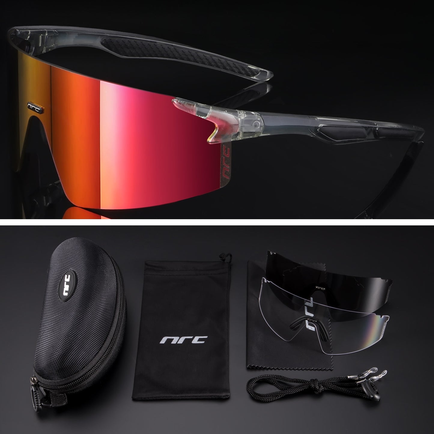 NRC 3 Lens UV400 Cycling Sunglasses TR90 Sports Bicycle Glasses MTB Mountain Bike Fishing Hiking Riding Eyewear for men women