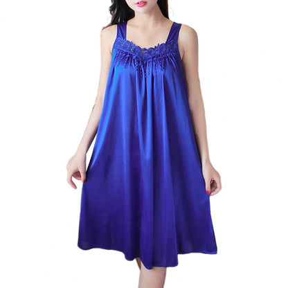 Hot！Women Night Dress Solid Color Sleeveless Knee Length Breathable Great Stitching Women Nightie Lady Pajamas for Female - Hiccupzz