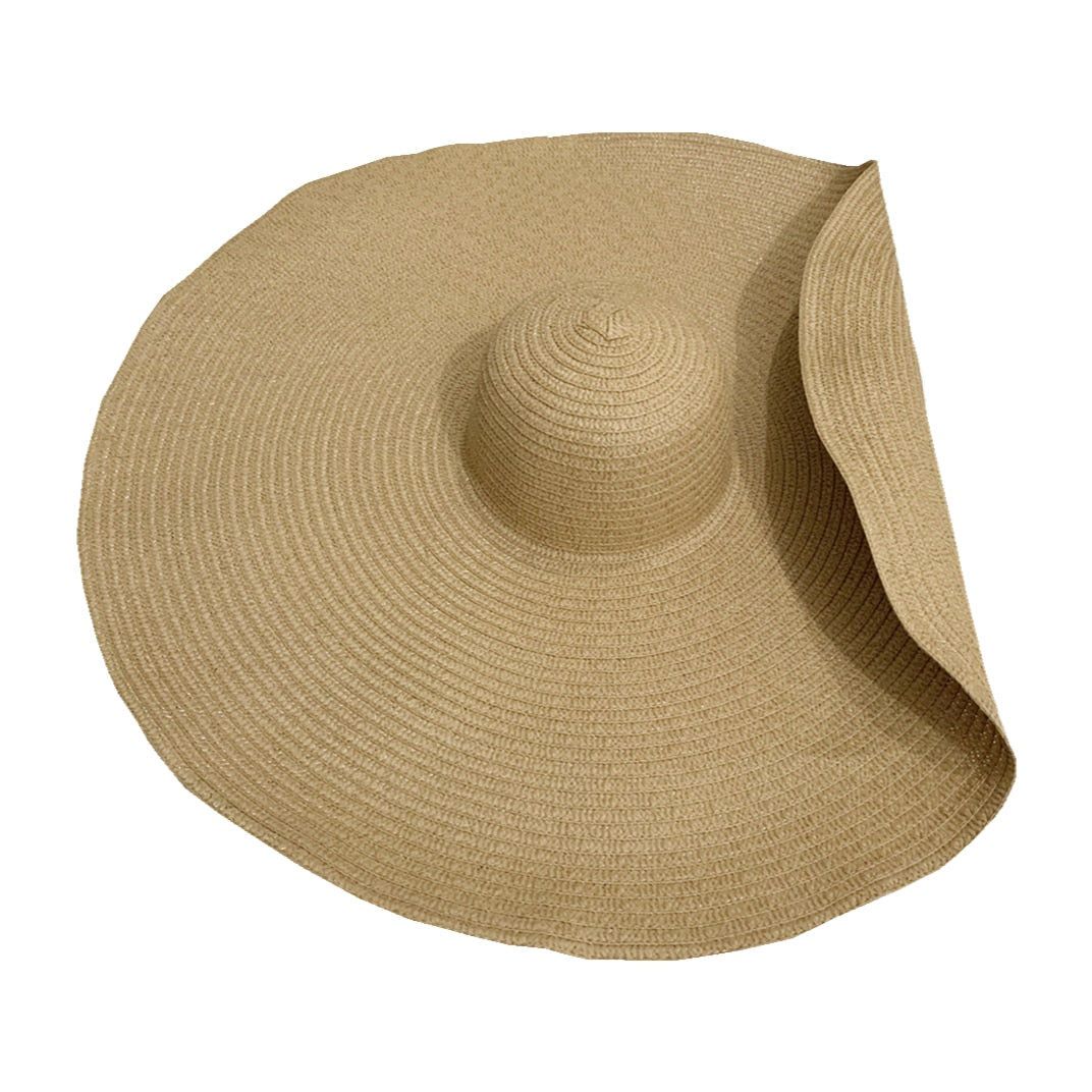 Simple Large Foldable 25cm Wide Brim Floppy Straw Hat For Women Girl Uv Protection Sun Hat Female Holiday Beach Panama Shade Cap