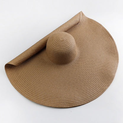 70cm Oversized  Wide Brim Sun Hat Travel  Large UV Protection Beach Straw Hats Women Summer Floppy Foldable Chapeaux Wholesale - Hiccupzz