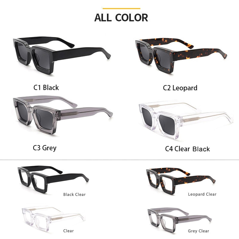 Thick Crystal Acetate Square Sunglasses Men High Quality Polarized Driving Sun Glasses Women Designer Oculos UV400 Case