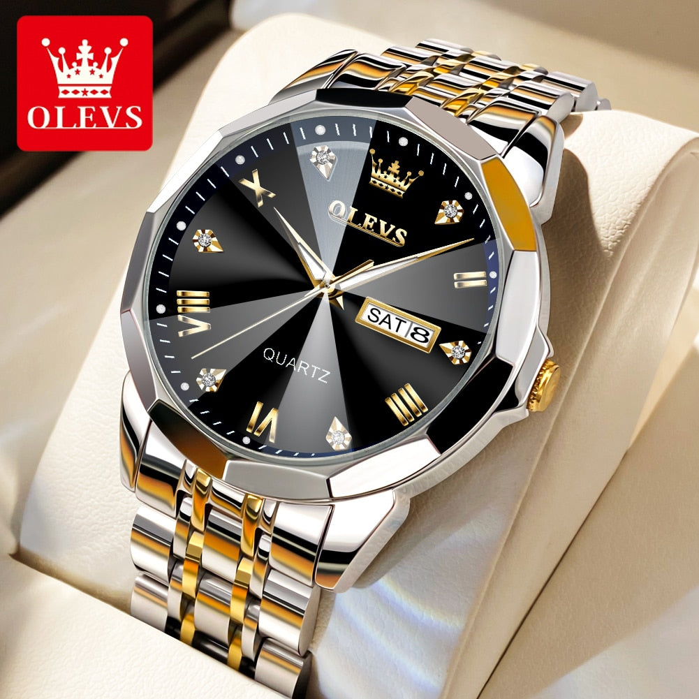 Top Brand Rhombus Mirror Luminous Waterproof  Wristwatch for Men