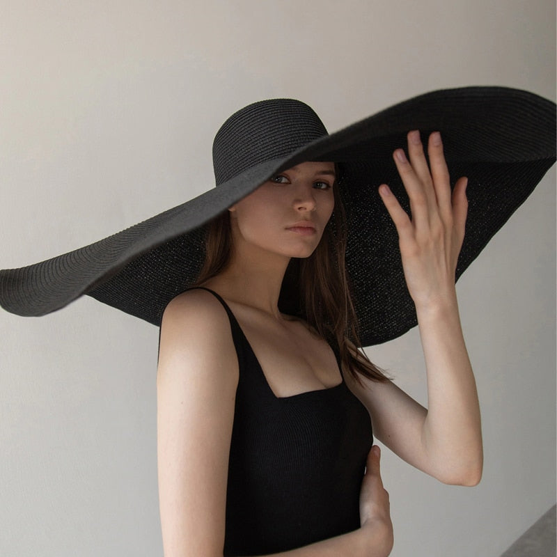 70cm Oversized  Wide Brim Sun Hat Travel  Large UV Protection Beach Straw Hats Women Summer Floppy Foldable Chapeaux Wholesale