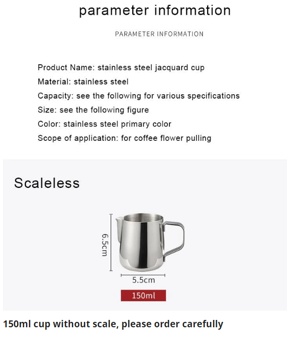 Stainless Steel Milk Frothing Pitcher Espresso Steaming Coffee Barista Latte Frother Cup Cappuccino Milk Jug Cream Froth Pitcher