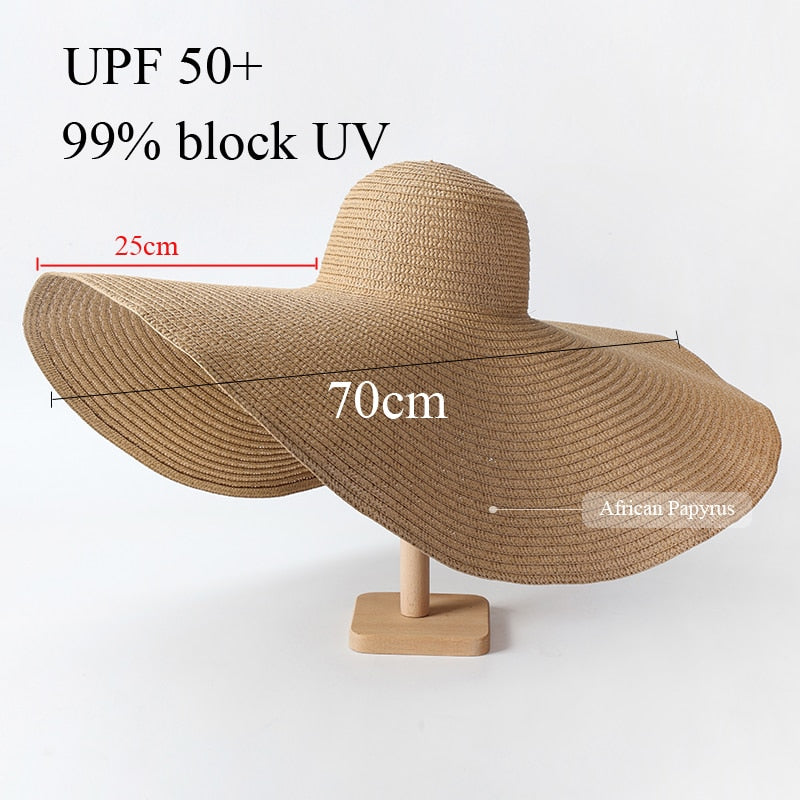 70cm Oversized  Wide Brim Sun Hat Travel  Large UV Protection Beach Straw Hats Women Summer Floppy Foldable Chapeaux Wholesale