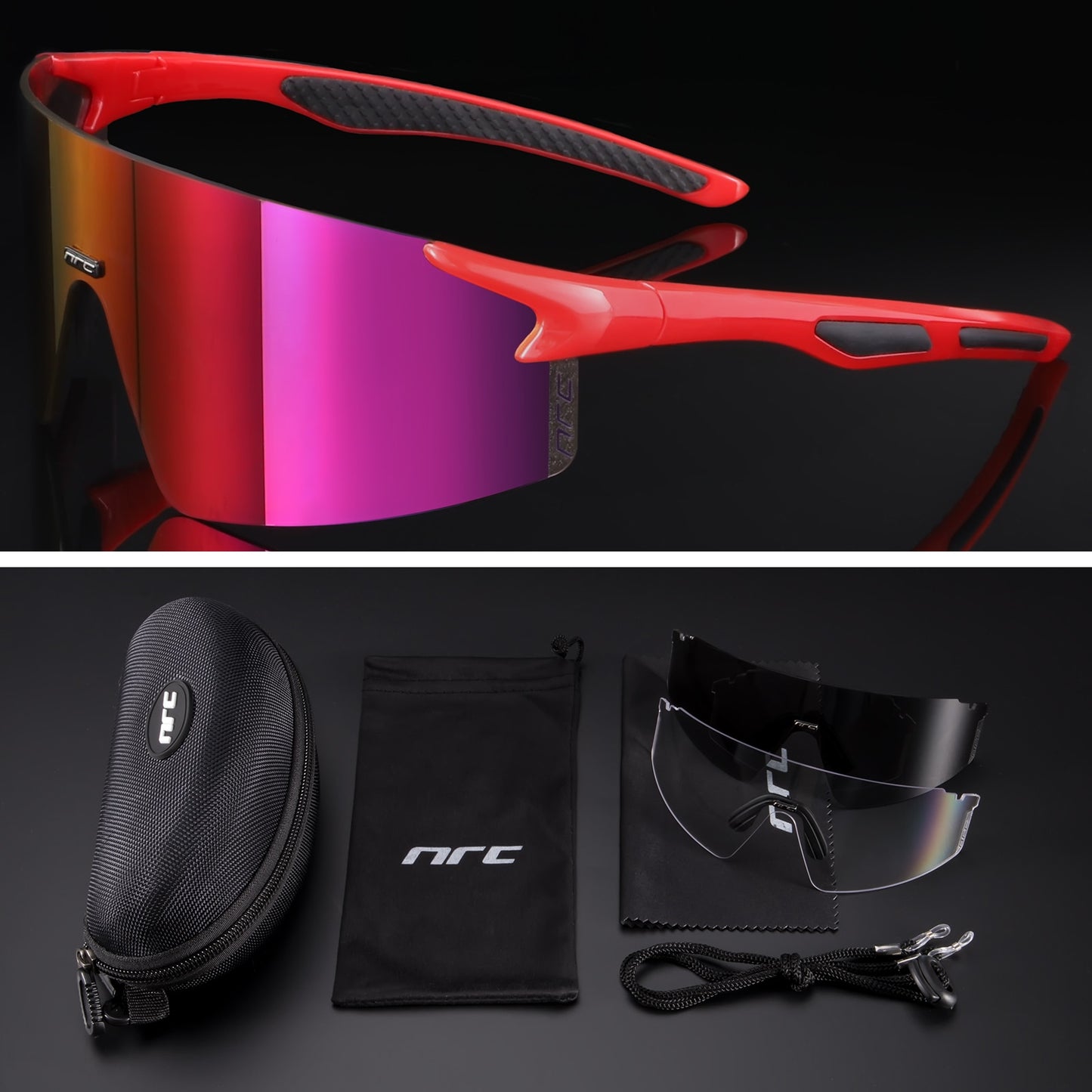 NRC 3 Lens UV400 Cycling Sunglasses TR90 Sports Bicycle Glasses MTB Mountain Bike Fishing Hiking Riding Eyewear for men women