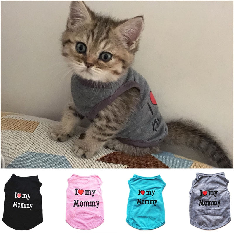 Pet Clothes Casual Puppy Dog Cat Clothing Print Cat Vest Tee Shirt 100% Cotton T-shirt Cat Kitten Apparel