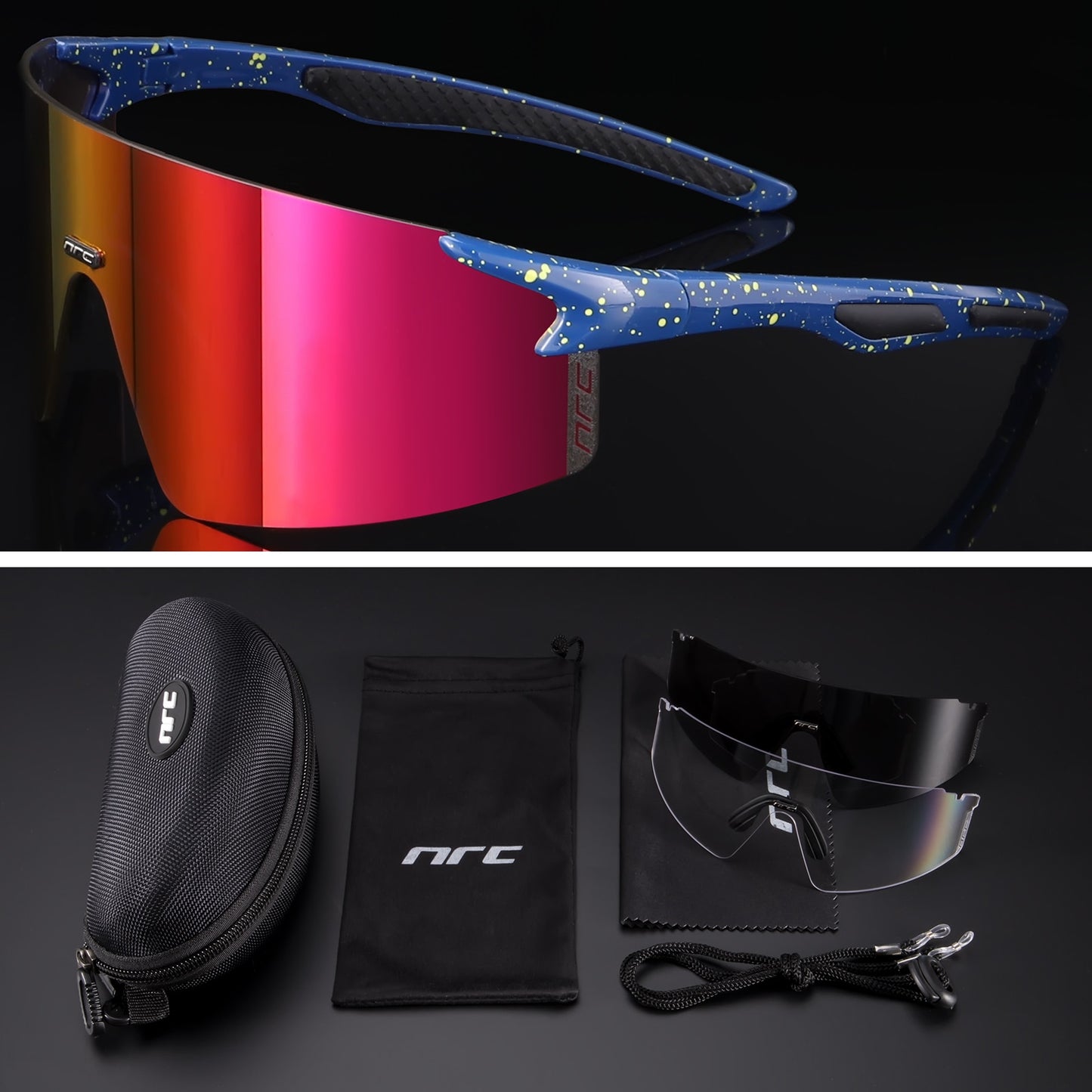 NRC 3 Lens UV400 Cycling Sunglasses TR90 Sports Bicycle Glasses MTB Mountain Bike Fishing Hiking Riding Eyewear for men women