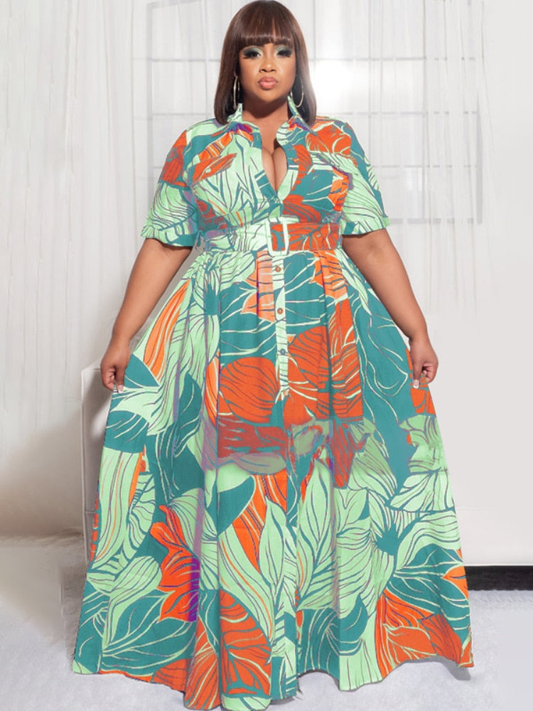 5XL Plus Size Blouse Maxi Dress For Women Summer 2023