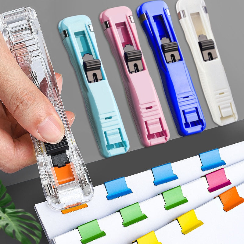 Mini Traceless Reusable Hand Clamp Push Stapler Paper Book File Office School Student Binder Binding Tools Supplies accessories