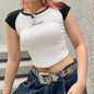 Retro Contrast Short Sleeve T Shirt Women - Hiccupzz