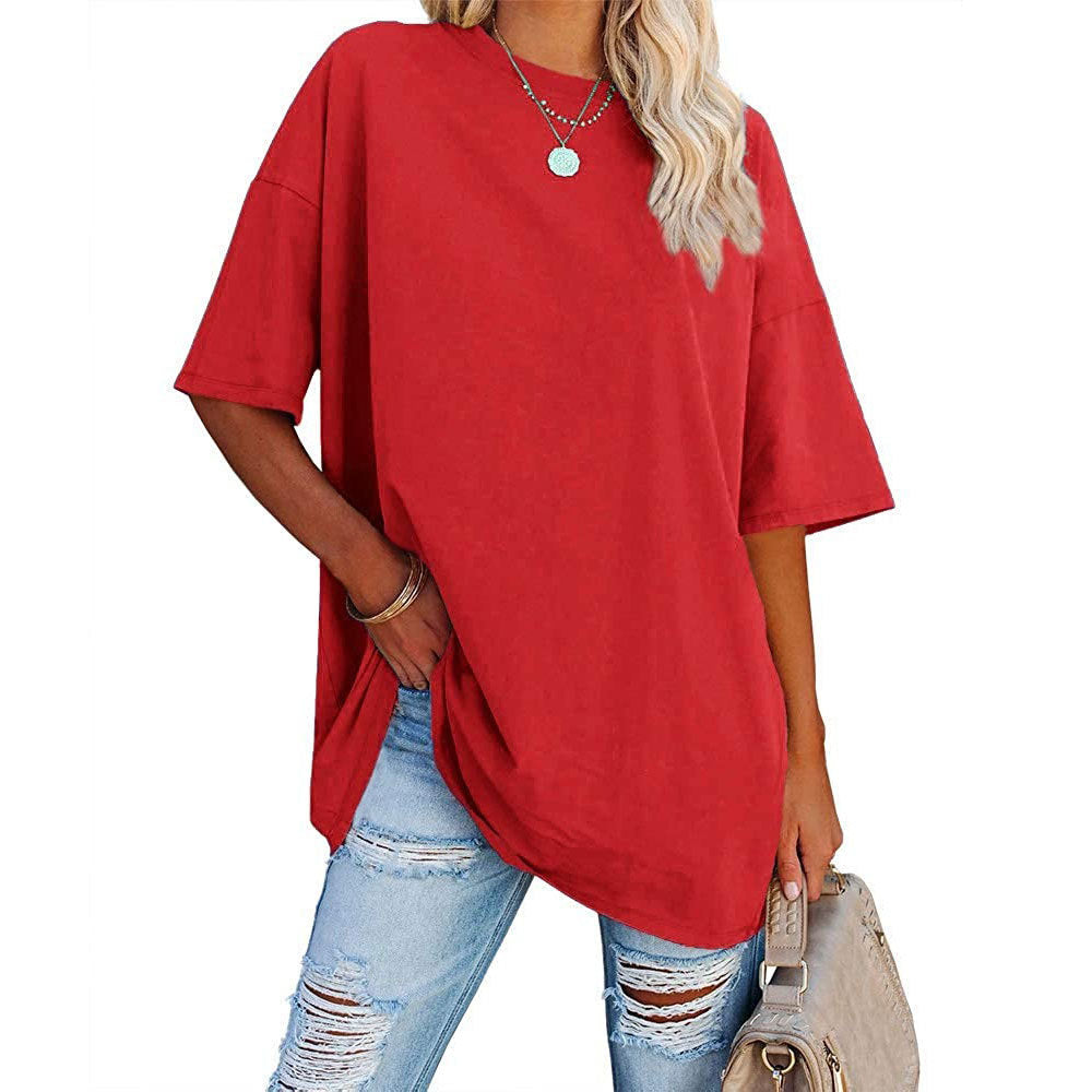 Loose Drop Shoulder Sleeves Round Neck Short Sleeve Top - Hiccupzz