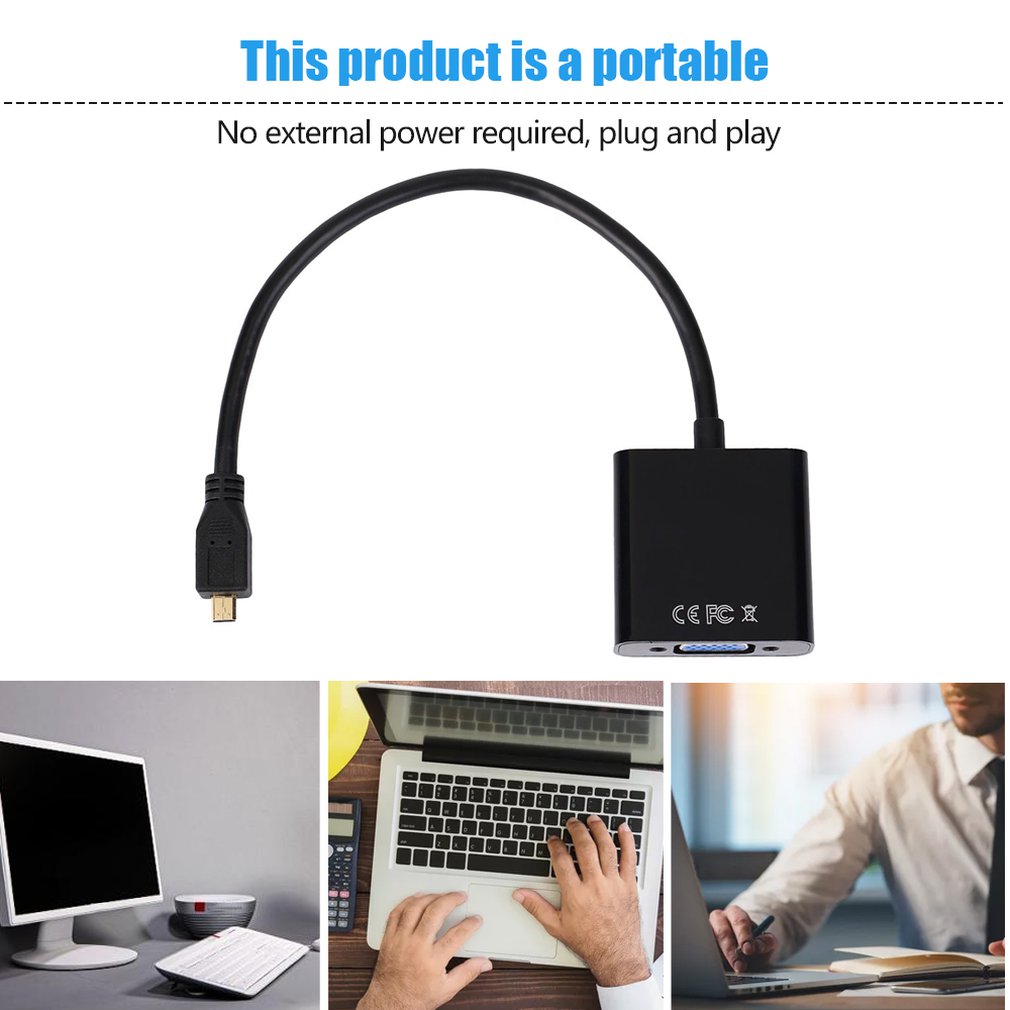 Micro HDMI 轉 VGA 轉接器電纜平板電腦到電腦 Micro HDMI 轉 VGA 高畫質電纜 1080P