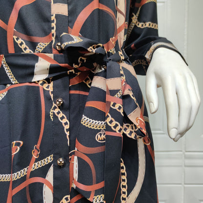 Women's V-neck Printed Dress With Belt - Hiccupzz