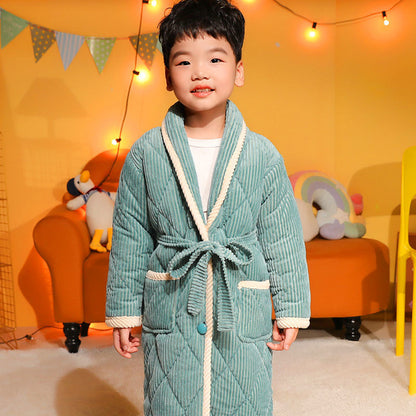 Coral Fleece Quilted Bathrobe For Baby Kids - Hiccupzz