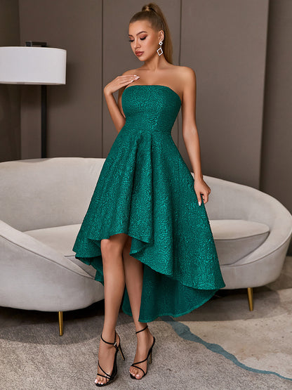 Bare-chested Green Sleeveless Elegant Flared Party Dress - Hiccupzz