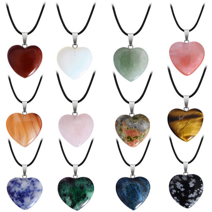Hand-carved Love Heart Shaped Rough Stone Peach Heart Crystal Necklace - Hiccupzz