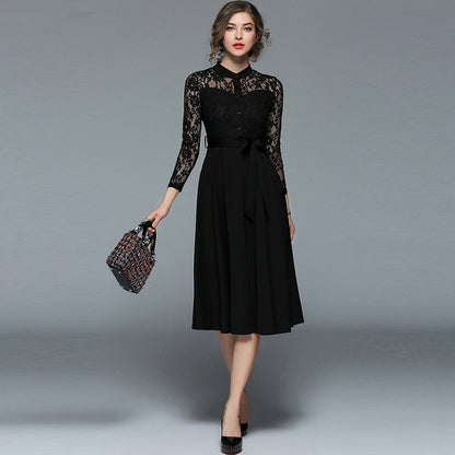 Women's Hollowed-out Lace Patchwork Lace Up Large Skirt - Hiccupzz