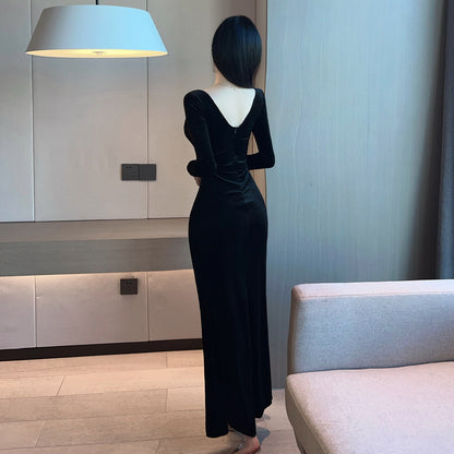 Long High Slit Gold Velvet Bottom Dress Skirt - Hiccupzz