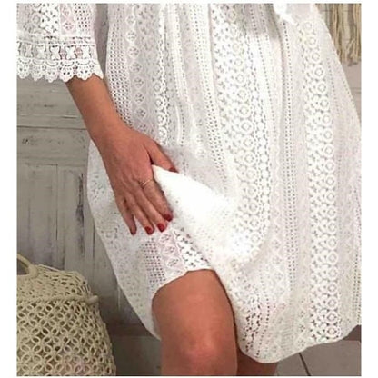 Decorative Border Lace Dress V Neck - Hiccupzz