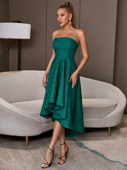 Bare-chested Green Sleeveless Elegant Flared Party Dress - Hiccupzz