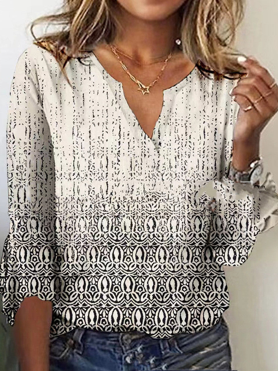 V Neck Printed Flare Sleeve T Shirt