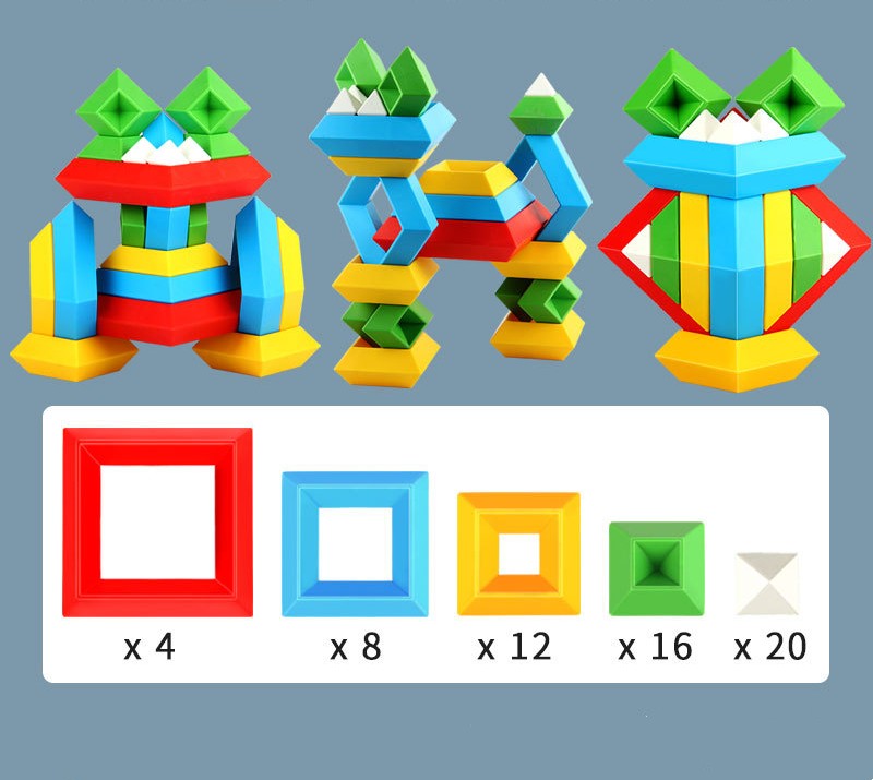 Kids Rainbow Tower Ring Wooden Color Cognitive Set Shapes Toys