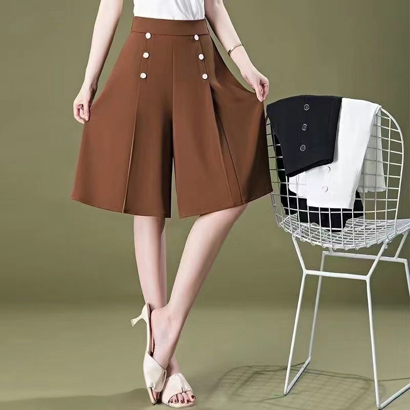 Summer Thin High Waist Slimming Slim Fit Six-point Wide Leg Pants For Women