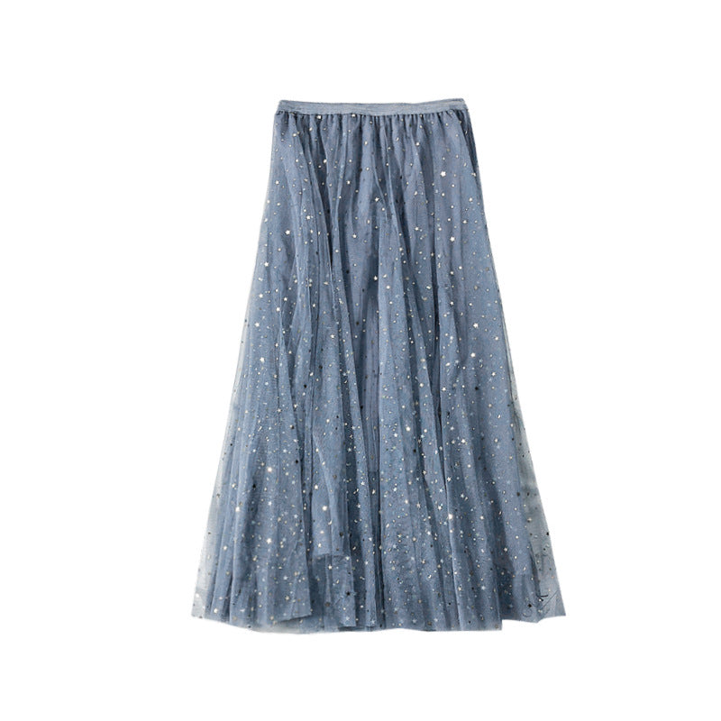 Summer New Ins Fairy High Waist Mid-length Star Moon Half-length Tulle Skirt