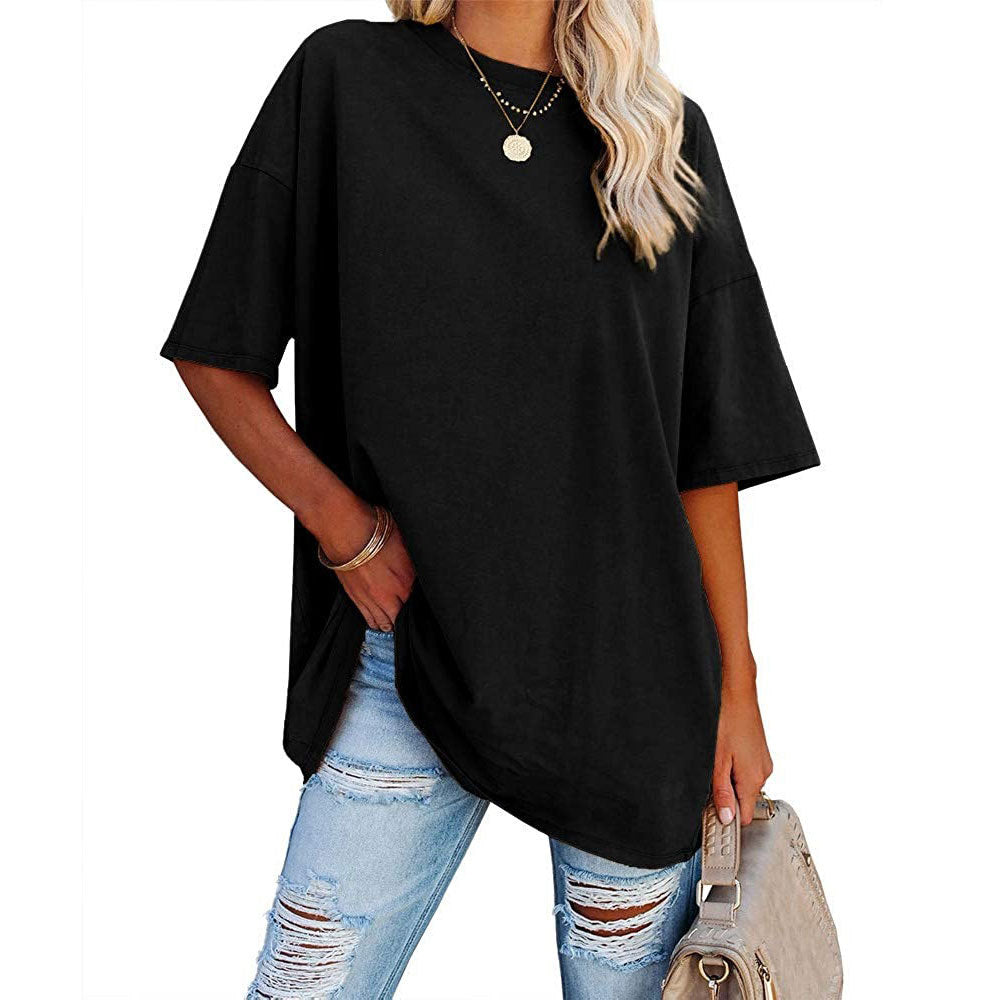 Loose Drop Shoulder Sleeves Round Neck Short Sleeve Top - Hiccupzz