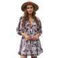 Floral Printed V-neck Female Butterfly Sleeve Chiffon Dress - Hiccupzz