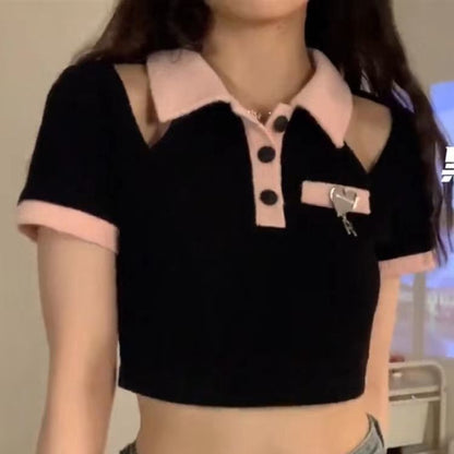 Women's Fashion Hollow Strapless Short-sleeved T-shirt - Hiccupzz