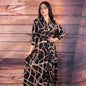 Women's V-neck Printed Dress With Belt - Hiccupzz