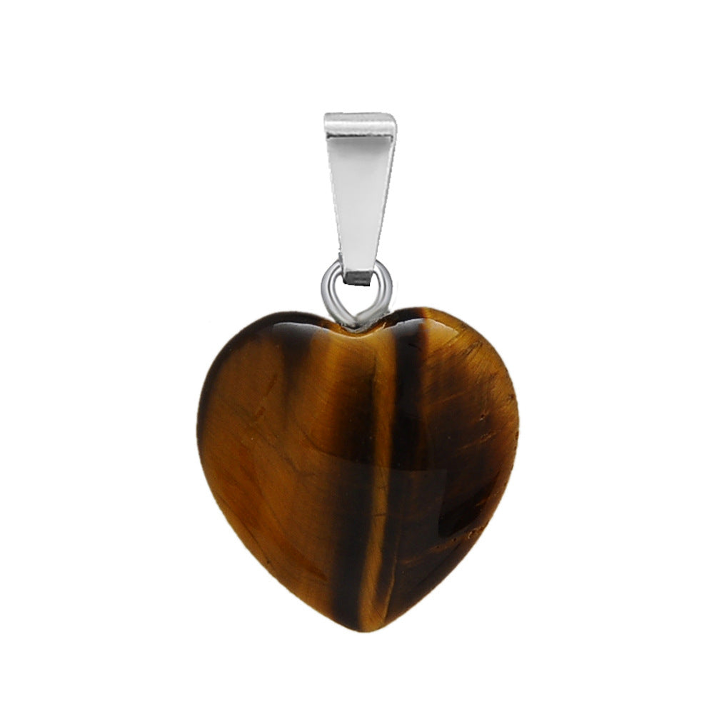 Hand-carved Love Heart Shaped Rough Stone Peach Heart Crystal Necklace