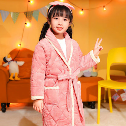 Coral Fleece Quilted Bathrobe For Baby Kids - Hiccupzz