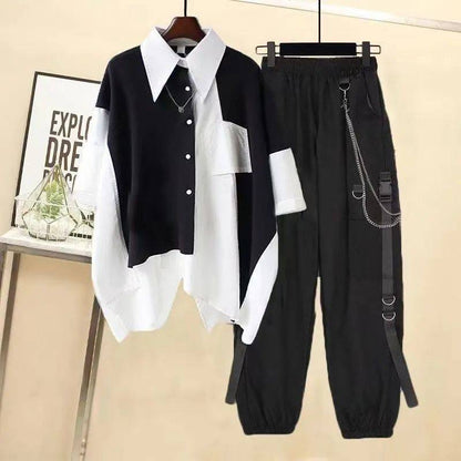 Two Piece Loose Design Patchwork Shirt Cargo Pants - Hiccupzz