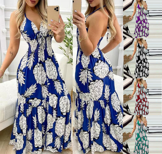 Halter Tube Top Sling High Waist Print Women's Dress