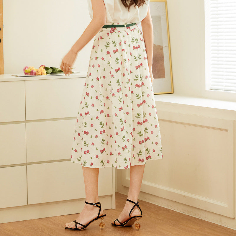 Falda dulce y versátil de cintura alta con estampado floral de gasa