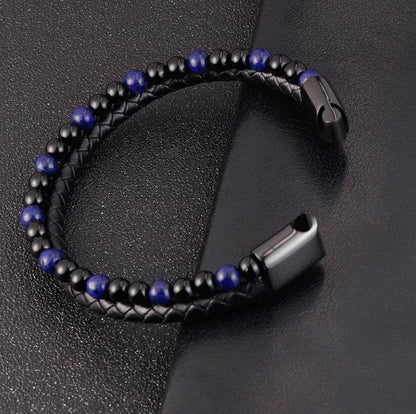6mm Volcanic Natural Stone Tigereye Beaded Bracelet Men Cowhide String Bracelets - Hiccupzz