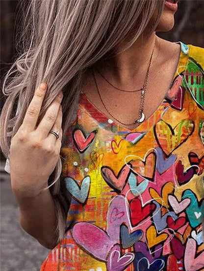 Personalized Printed V-neck Short Sleeved Loose Fitting - Hiccupzz