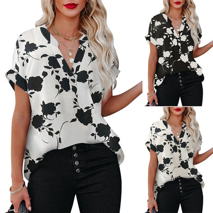 Summer Women's Clothing New Floral Print Short Sleeve Shirt For Women - Hiccupzz