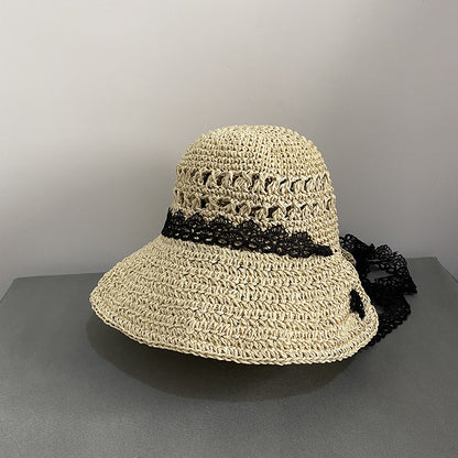 Lace Straw Hat Women Summer Sun Protection Shading Braid Beach - Hiccupzz