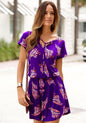 Printed Dress Short Sleeve V-neck Miniskirt - Hiccupzz