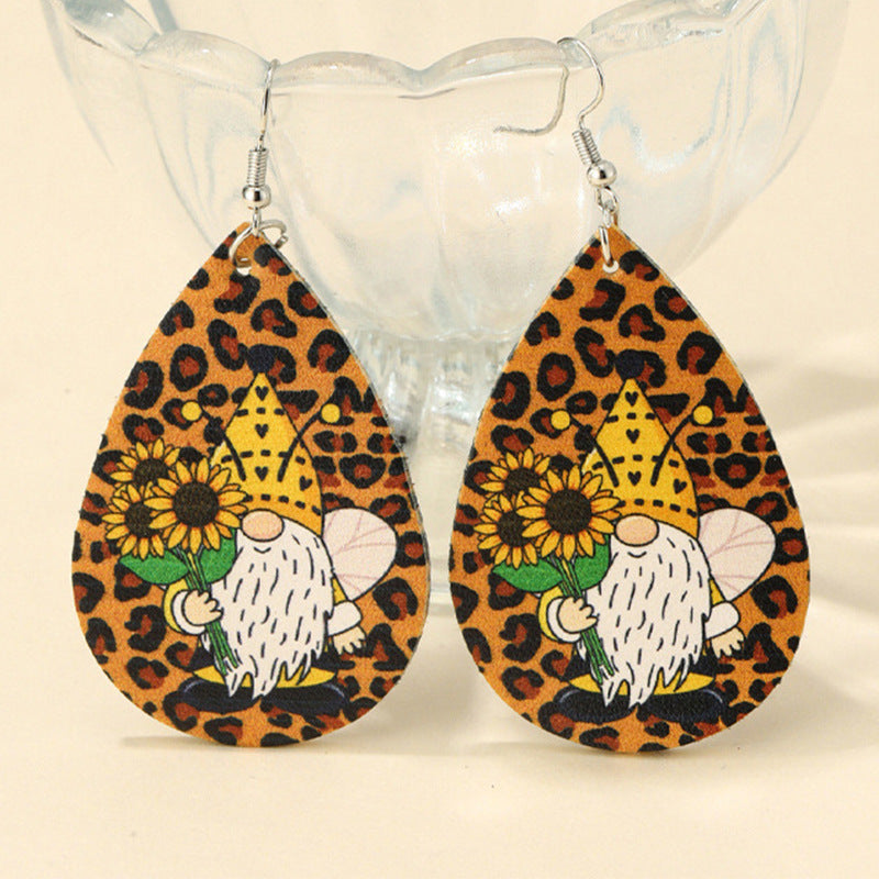 Sunflower Yellow Goblin Bee Leopard Earrings