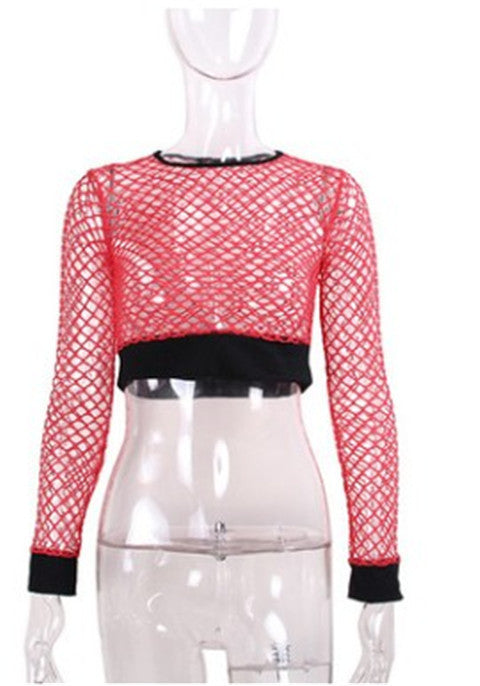 Fit High Waist Hollow-out See-through Fishnet Navel T-shirt Wear Women - Hiccupzz