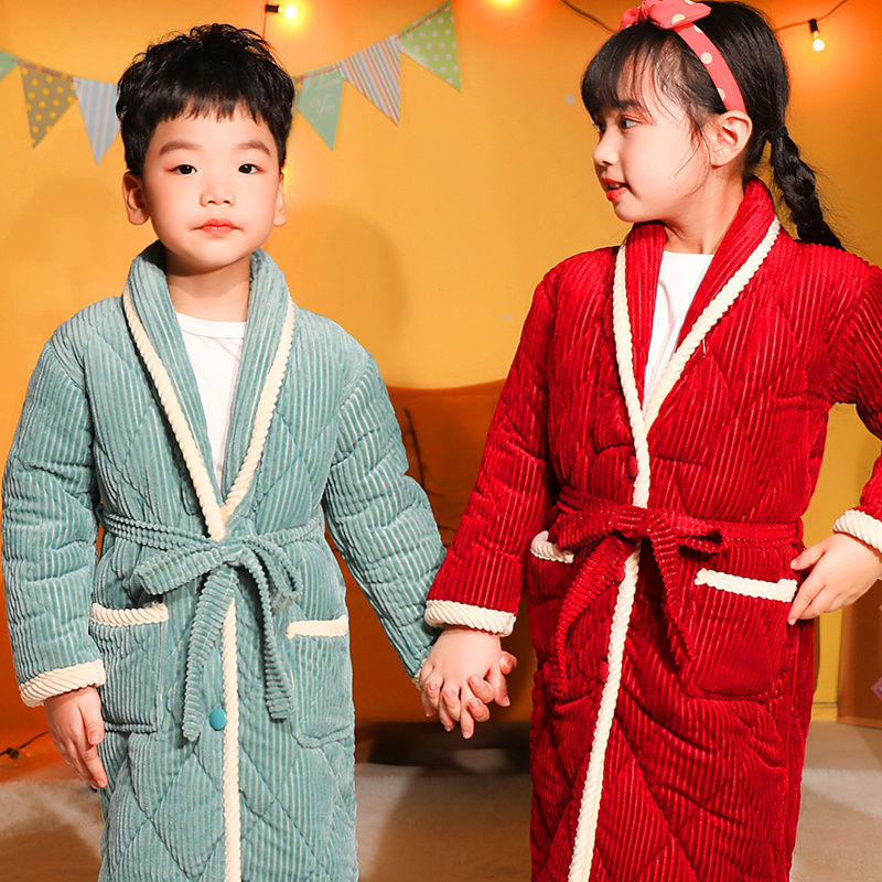 Coral Fleece Quilted Bathrobe For Baby Kids